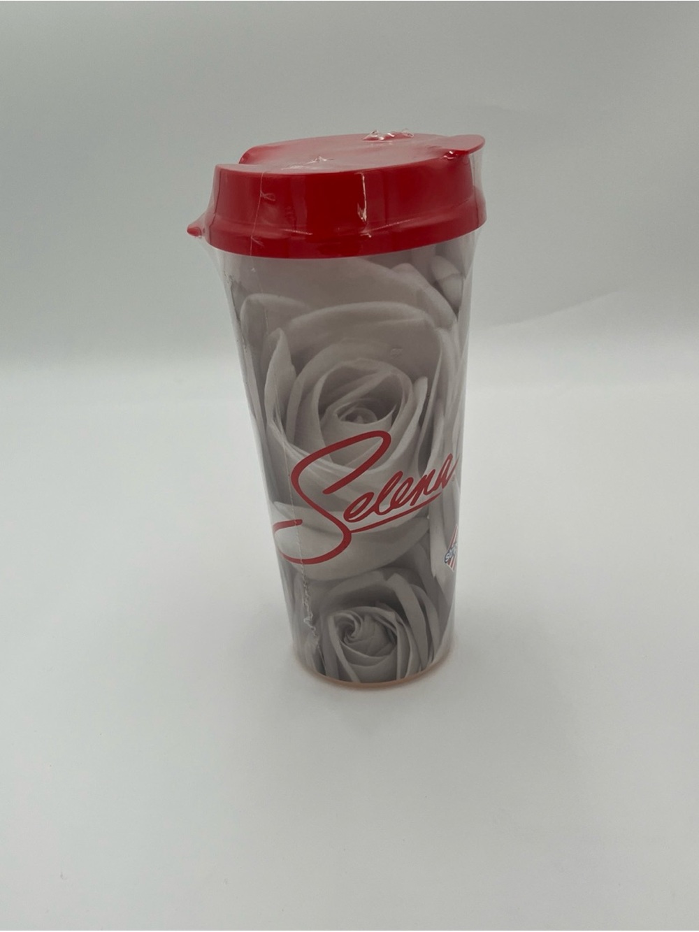 Selena Rose Print Travel Tumbler with Red Lid
